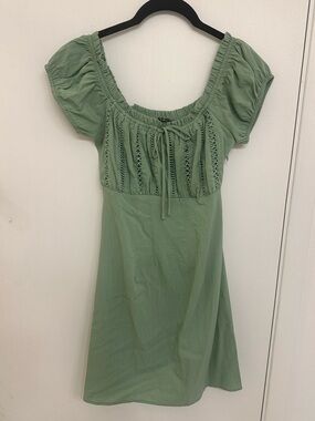 Lulus Sage Green Smocked Peasant Dress